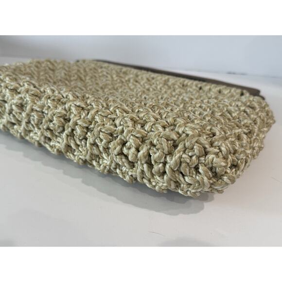 Vintage Woven Macrame Jute Rope Bag Clutch Purse Wood Handle - Picture 9 of 12